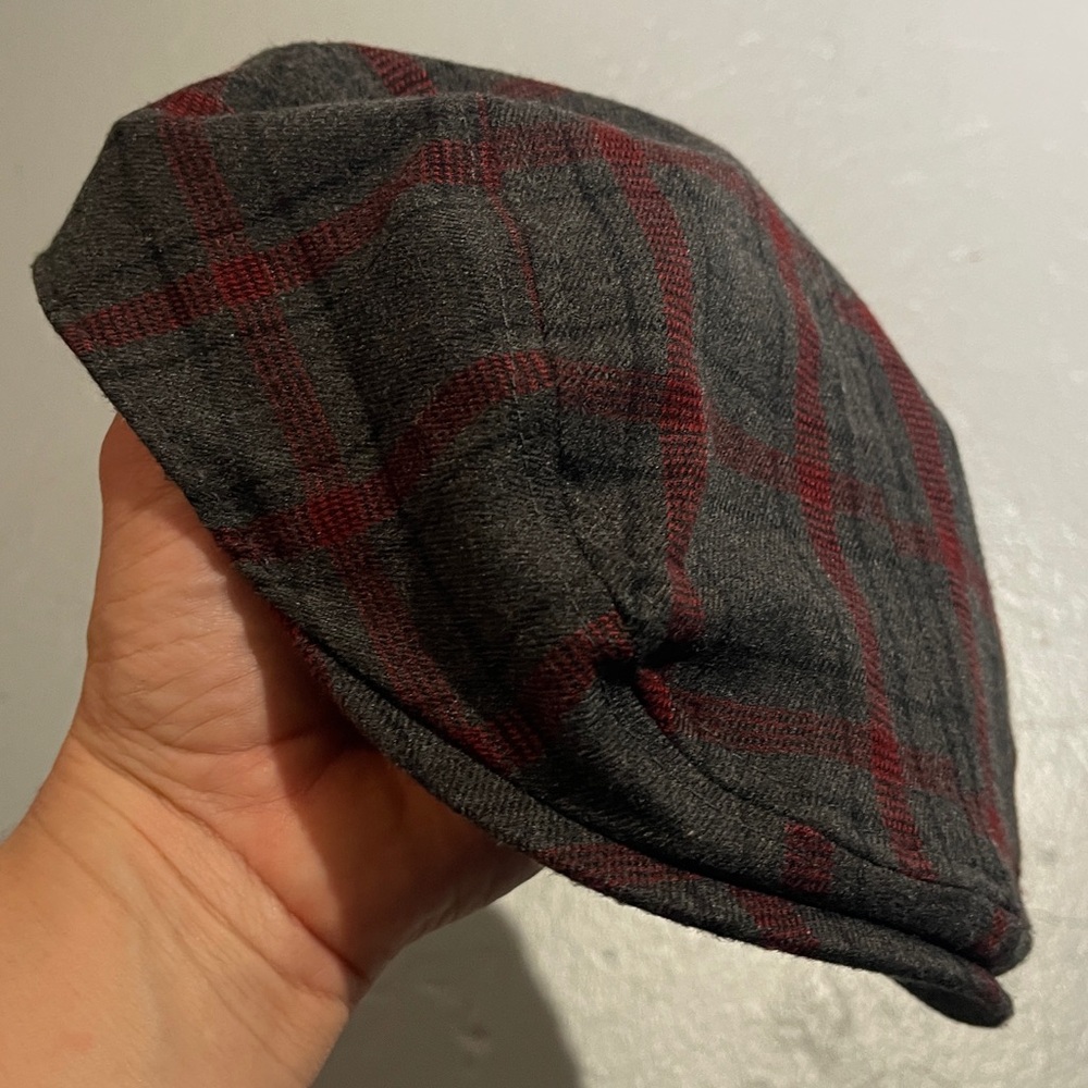 Gray and Red Plaid Newsboy Hat
